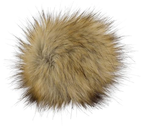 Fell Pompom mit Druckknopf 12-14cm - Fellbommel Bommel Mützenbommel (Sand meliert)