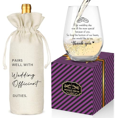 Cadeau d'officiant de mariage, sac à vin, cadeau de remerciement de la part d'un couple, d'un marié, d'un cadeau de remerciement, verre à vin et sac à vin, s'associe bien avec officiant (cadeau de