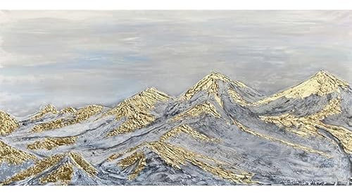 LCDIUDIU Gemälde Abstrakt,Ölgemälde Auf Leinwand, Handgemalt, Modern Graue Textur, Goldfolie, Berge, Himmel, Landschaft Kunstwerk Ungerahmt, Große Wandkunst für Wohnzimmer, Schlafzimmer, Büro,