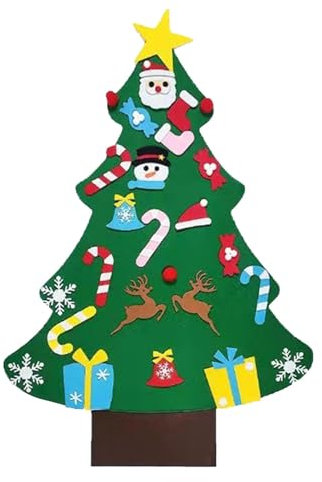 Árbol de Navidad de fieltro para niños – Árbol de Navidad de fieltro para pared infantil | Árbol de Navidad con adornos desmontables para niños a partir de 18 meses