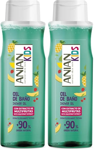 ANIAN KIDS - Gel de Ducha Niños Multifrutas, 750 ml, con Extracto de Frutas, Aroma Dulce, Limpia y Cuida la Piel de Niños Mayores de 3 Años, +90% Ingredientes de Origen Natural, Apto para Veganos