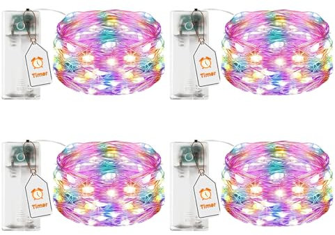 VIKY® 4 Stk LED Lichterkette Batterie mit Timer, 2M 20 LED Micro Kupferdraht Lichterkette Innen Batteriebetrieben, Bunt lichterkette mit Timer für Hochzeit, Silvester, Weihnachten Innen Dekoration