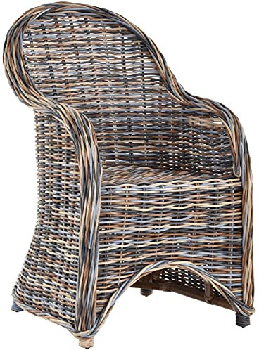 Rattan-Esszimmerstuhl mit Armlehne und Korb-Design (Grau)