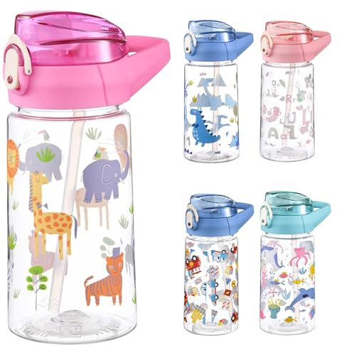PLUSHCEWT Kinder Trinkflasche 500 ml/17,6 oz Kinder Wasserflasche mit Strohhalm Auslaufsichere für Kleinkinder für die Schule Secure Lock Kinderflasche BPA frei Sport Flasche für Mädchen Jungen (D)
