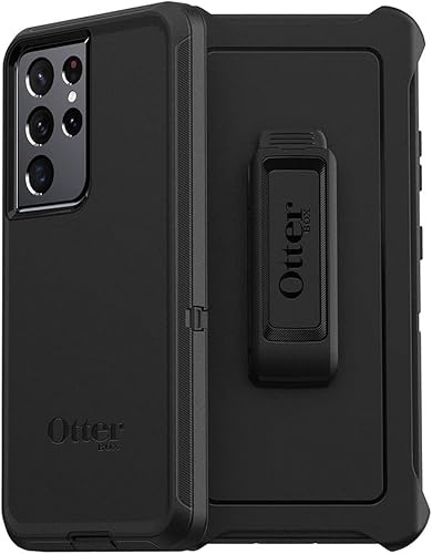 OtterBox Defender Series Schutzhülle für Galaxy S21 Ultra 5G, Bildschirmlose Edition, robust und langlebig, mit Portschutz, Holsterclip enthalten, Keine Einzelhandelsverpackung, Schwarz