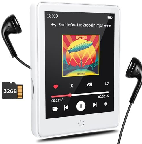32GB Lecteur MP3 Bluetooth 5.3 avec 2.8 Pouces Plein écran Tactile, Haut-Parleur intégré,Lecteur de Musique HiFi sans Perte, avec Radio FM, Enregistrement,E-Book, réveil,Support jusqu'à 128 GB