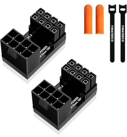 YIMATEECO PCIe 8-poliger GPU-Grafikkarten-Netzadapter, 2-Pack 8-polige Buchse Auf Stecker, 180-Grad-Winkelstecker,U Turn Board Stromadapter für Desktop-Grafikkarten(Nach Unten,Schwarz)