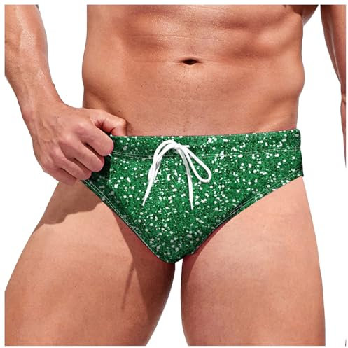 2025 - Maillot de bain pour homme, tendance, décontracté, avec imprimé pailleté, doux et confortable, pour la natation, le spa, lacets, triangle, maillot de bain en cuir pour homme, vert, M