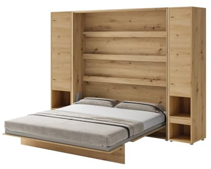 Friderik Bed Concept BC-013 Wandklappbett Vertikales Schrankbett ohne Matratze, 180x200 cm + 2X Vertikalschrank BC-07 (Artisan-Eiche)