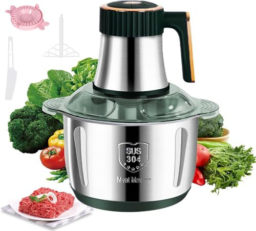 Hachoir électrique Avec Bol Acier Inox 5L,Mixeur Hachoir Multifonction pour Légumes,Hachoir à Viande 500W,5 Niveaux de Vitesse,6 Lames Amovibles,Bruit 36db