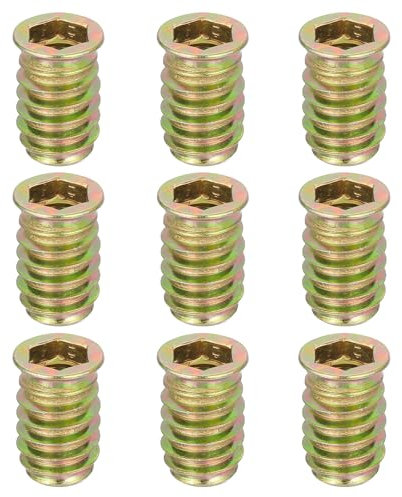 sourcing map 9 tuercas roscadas, M10 x 25 mm, tuercas hexagonales para madera, tornillos de acero al carbono, tuercas de tornillo para muebles