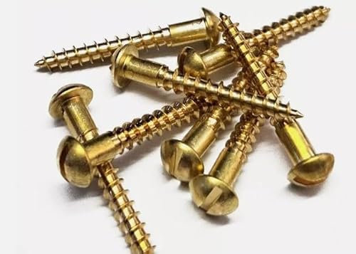 Solid Brass Wood Screws, Slotted Round Dome Head, 6 x 25mm, Pack of 25