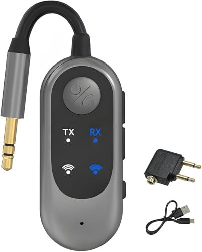 Bluetooth 5.3 Transmitter & Receiver, 2-in-1 3.5mm Airplane Car Wireless Aux Bluetooth Adapter, Dual Pairing for AirPods, Transmitter for TV/Airplane/Car, Receiver for Headphones/HiFi