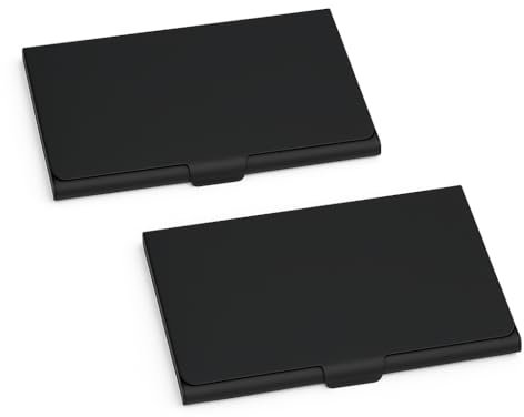 2 PCS Supporto per Biglietti da Visita in Acciaio Inossidabile, Custodia Sottile Tascabile per Biglietti da Visita per Uomini e Donne, Porta Carte Professionale in Metallo Nero, Design Elegante
