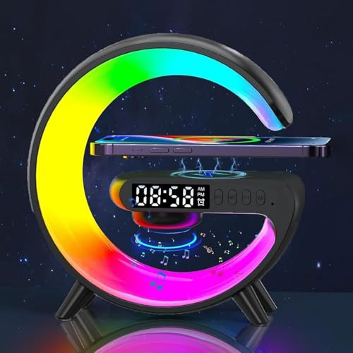 Nexstron Wireless Charger Lamp, G-Shaped Bluetooth Wireless Speaker Lamp, Mini Wireless Speaker Light with Alarm Clock Smart Lamps for Bedroom,LED Table Lamps Birthday Gifts for Teenage Boys Girls