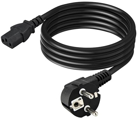 Urcianow 2M Kaltgerätekabel mit abgewinkeltem Schuko-Stecker(Typ F/CEE 7/4) auf C13-Kupplung, 3-adrig 3x0,75 mm², Schwarze PVC-Isolierung, geeignet für Computer, Drucker und ähnliche Geräte