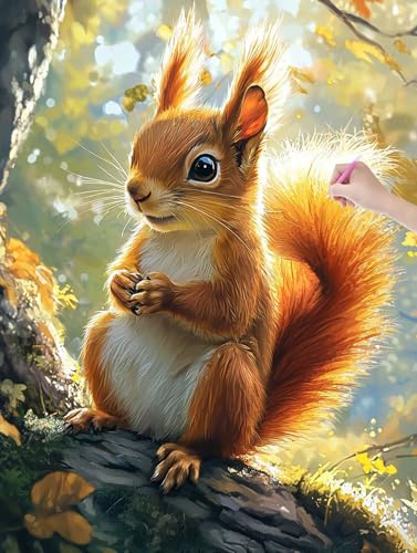 Diamond Painting Erwachsene, Diamant Painting Bilder Eichhörnchen 40x50 cm, DIY Cross Stickerei Diamant Malerei Kits für Erwachsene und Kinder, Mosaikherstellung Bastelset für Deko Wohnzimmer, A-0