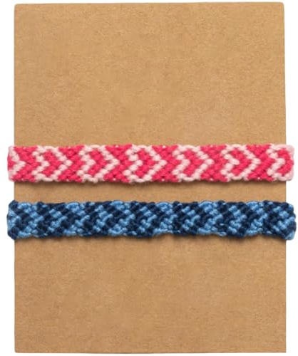 BEAMARKER 2Pcs Heart Friendship Braided Bracelets Bohemian Cotton Woven Cord Bracelets Pinky Promise Best Friends Distance Matching Adjustable Rope for Women Valentine Couple Family(Pink Blue)