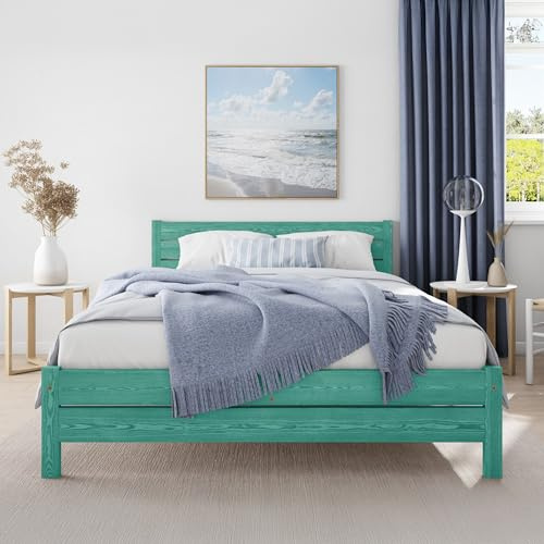Nodax Super King Bed Frame – F3 Solid Pine Rustic Chunky Wooden Bed Frame for Adults, Eco Colour Woodstain Option, Slatted Base with Extra Four Supportive Legs, Bedroom Furniture | 6ft (Denim)