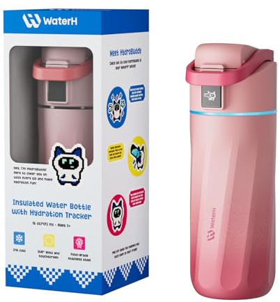 WATERH Boost Kids Smart Water Bottle with Reminder & Tracker, 473 ml | BPA-Free, Vacuum Insulated Stainless Steel, 24H Cold & 12H Hot, DIY Fridge Magnets, Rubber Base, Back to School Supplies