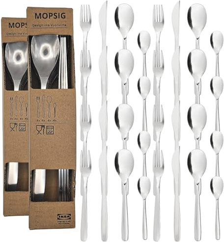 32-Piece Stainless Steel Cutlery Set – Pack of 2 x16 Pieces – Modern MOPSIG-Style Design – Knives, Forks & Spoons Set for Home & Dining – Lightweight & Dishwasher Safe by CHEF-OX