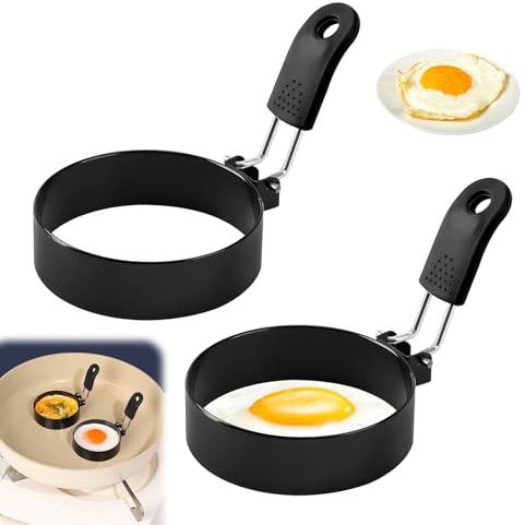 2 Stück Spiegeleiform,Pancake Form,Spiegeleierformen für Die Pfanne,Spiegeleier Form,Eierformer,Edelstahl Eierform,Spiegelei Ringe,Egg Ring,zum Omelettform Hackbraten Frying Küchenutensil Runde (S2)