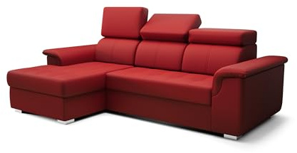 O-Sofa Ecksofa Kongo RBN06, Eckcouch in L-Form mit Schlaffunktion, Farbe: Rot, Kunstleder, Ottomane Links