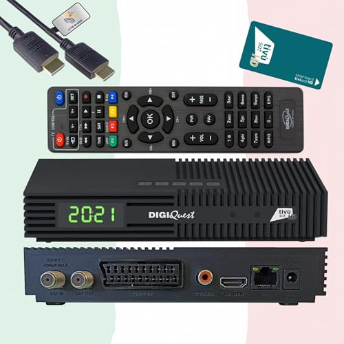 DIGIQuest Ti9 HD Sat-Receiver mit TivùSat HD Karte, HTS eCom HDMI | Nicht aktiviert, Tivu zertifiziert, DVB-S2, Full HD 10Bit HEVC, Italien TV, Rai, Mediaset, LA7, Hotbird 13°, USB, 12V-Betrieb