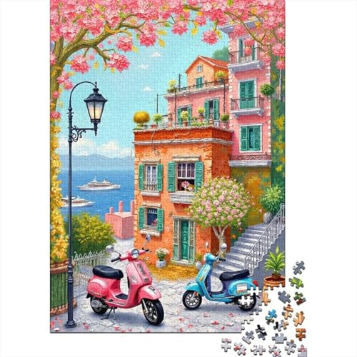 Retro Scooter Street Recycled-Cardboard Italy House Scooter Jigsaw Puzzle for Adult, Relaxing Stress Relief, Wall Decoration & Gifts, Housewarming Gift for Adults 38x26cm/1000pcs