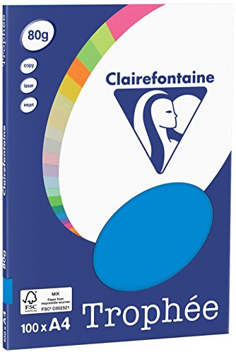 Clairefontaine 4111C - Ries Druckerpapier / Kopierpapier Clairalfa PPP, DIN A4, 80g, 100 Blatt, Karibikblau, 1 Ries