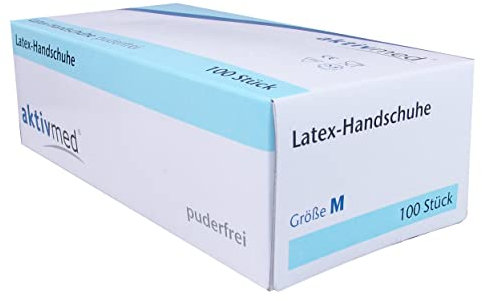 aktivmed Einweghandschuhe weiß, Größe M, Latexhandschuhe, 100 Stück/Box, Einmalhandschuhe in M für medizinische Zwecke, für Haushalt und Küche, puderfrei, Gummihandschuhe, Einweghandschuhe