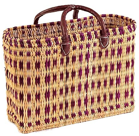 Simandra Seegras Korb, lila I Handgefertigte Korbtasche mit Trageriemen aus Leder I Abmessungen: 40x15x26 cm (L x B x H) I Herkunft: Marokko