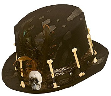 Wicked Costumes Adult Unisex Black Voodoo Hat with Bone and Skull Detail Fancy Dress Accessory