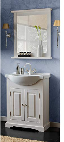 Lomadox Badmöbel Waschplatz Set inkl.Keramik-Waschtisch, Kiefer Massivholz, B x H x T ca.: 70 x 200 x 43 cm