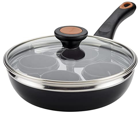 Farberware 10654 Glide Ceramic Nonstick Dishwasher Safe Poacher Pan/Skillet Makingwith 4 Egg Poaching Cups and Lid, Aluminum, Black