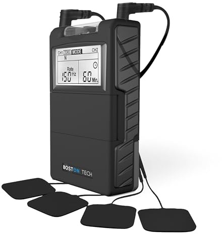 Boston Tech® Electroestimulador Muscular ME89 PRO | TENS EMS 7 Modos de Uso Personalizable | Alivio del Dolor + Estimulación Muscular | 4 Electrodos Batería de 9V Modos Ráfaga y Rampa Maletín Premium