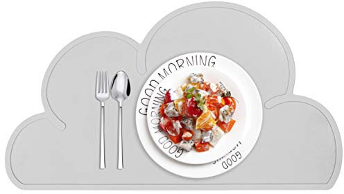 HONGXIN-SHOP Platzdeckchen rutschfeste Silikon Kinder Platzset Wolken-Form Tischset Abwaschbar rutschfeste Tragbar Tischunterlage Tisch für Baby Kinder, Grau