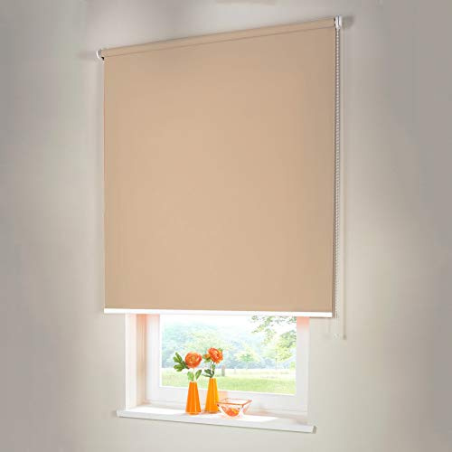 Sonnenschutz-HH® - Seitenzugrollo Verdunkelungsrollo - Außenmaß Breite 215 x 90 cm Höhe beige-karamell - Lichtundurchlässig Blickdicht Rollo für Abdunkelung Kettenzugrollo inkl. Universalträger
