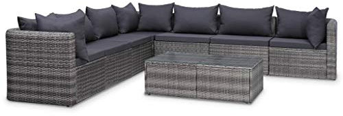 Festnight 8-TLG. Garten-Sofagarnitur Gartenmöbel Lounge Set Sitzgruppe Gartenlounge mit Sofa & Tisch Gartenset mit Sitzpolster Couch-Set für Garten Terrasse Balkon Poly Rattan Grau
