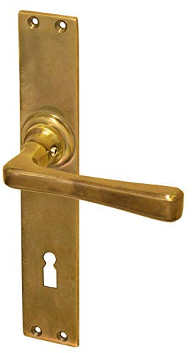 Türbeschläge antik | Drückergarnitur Modell 'Zeltweg P' aus patiniertem Messing mit Türgriffen für Zimmertüren, Jugendstil