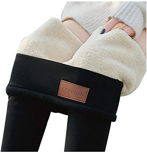 YEBIRAL Winterleggings Thermoleggings warme mit Teddyfell Kaschmir Hosen Gamaschen, Damen Thermo Strumpfhose Leggings mit Innenfleece, Herbst Winter Warm Blickdichte Leggins(XL,Schwarz-1)