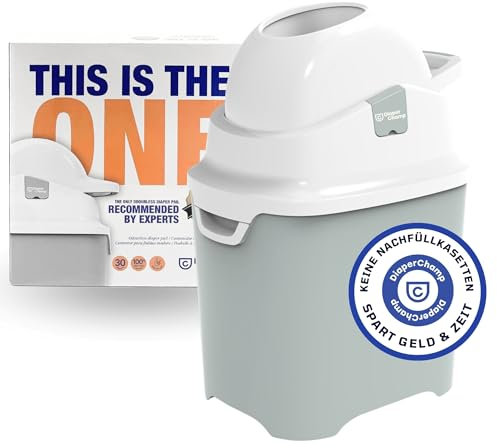 DIAPERCHAMP ONE Windeleimer - geruchsdicht - OHNE Nachfüllkassetten - funktioniert mit normalen herkömmlichen Tüten, Müllbeutel - für ca. 30 Windeln - mint, weiß