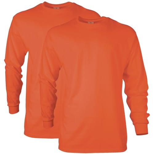 Gildan Unisex's Ultra Cotton Long Sleeve T-Shirt, Style G2400, Multipack, Orange (2-Pack), M (Pack of 2)