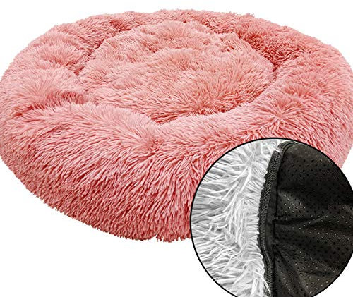 Deluxe Antistress Hundebett Sofa Waschbar Rundes Plüsch Hundekissen in Doughnut-Form, Orthopädisches Kissen Flauschig für Große und Extra Große Hunde (70cm,Pulver)