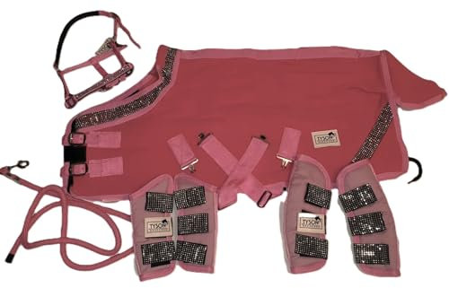 Zoe Set Abschwitzdecke Halfter Strick Transport Gamaschen Rot Schwarz Rosa Glitzer 70 80 90 100 Minishetty Shetty Tysons (100 cm, Set Rosa)