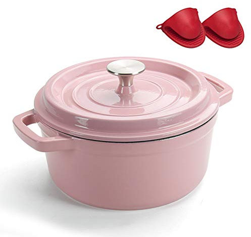 Gusseisentopf Mit Deckel NonStick - Backofen Sicher Auflaufform Aus Tiefem Gusseisen Mit Ergonomischen Griffen Hochwertiger Holländischer Ofen Aus Gusseisen,Pink