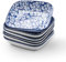 Selamica Lot de 6 assiettes carrées en porcelaine Bleu vintage 20,3 cm