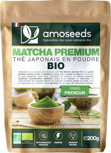 Thé Matcha en poudre Bio Japonais 200G | Thé Vert | Qualité Premium | Tonus, Minceur, Drainage