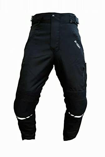 BI ESSE - Pantaloni Moto Uomo in Cordura Tessuto Nero Moto Impermeabile Antivento con Protezioni Rimovibili,Abbigliamento Motociclista,Protettivi (IT, Testo, S, Regular, Regular, Nero)