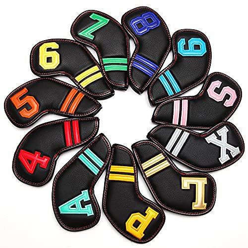 Colorful Number Black PU Leather Golf Iron Head Covers Irons Headovers 11 pcs/Set Wedges Covers 4-9 ASPX